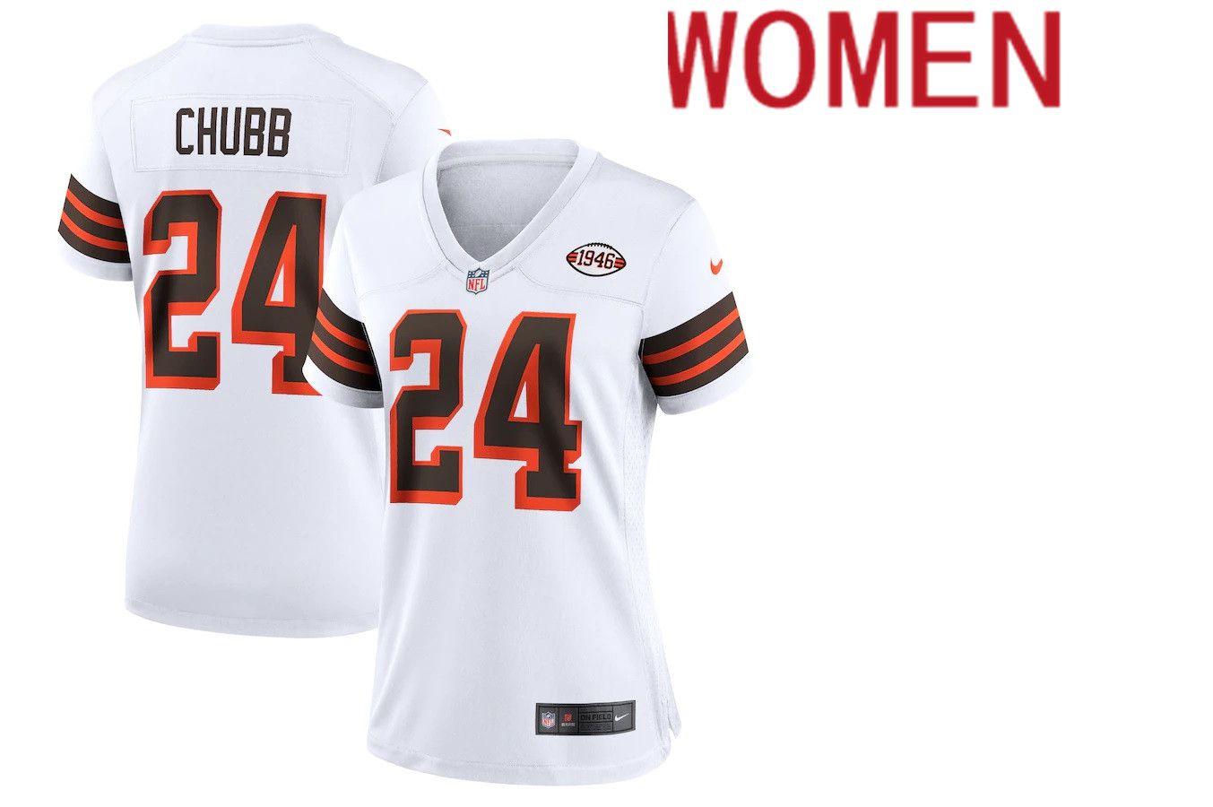 Women Cleveland Browns 24 Nick Chubb Nike White 1946 Collection Alternate Game NFL Jersey